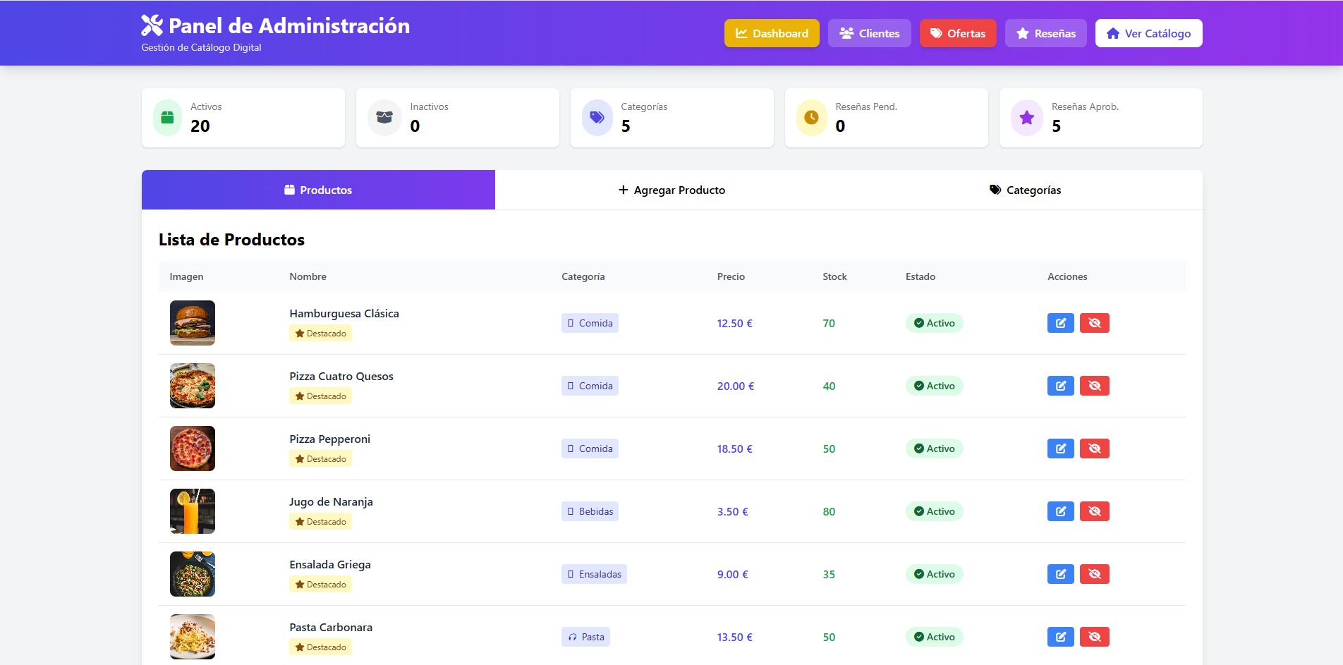 Carta digital para hostelería desarrollada por expertos en diseño web profesional para empresas